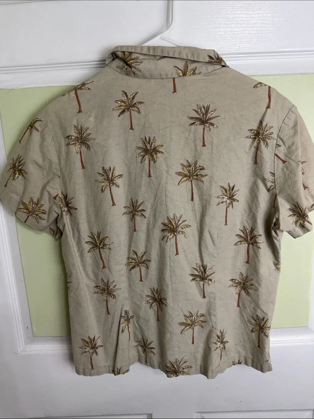 Pendleton Beige Palm-Print Short Sleeve Camp Shirt